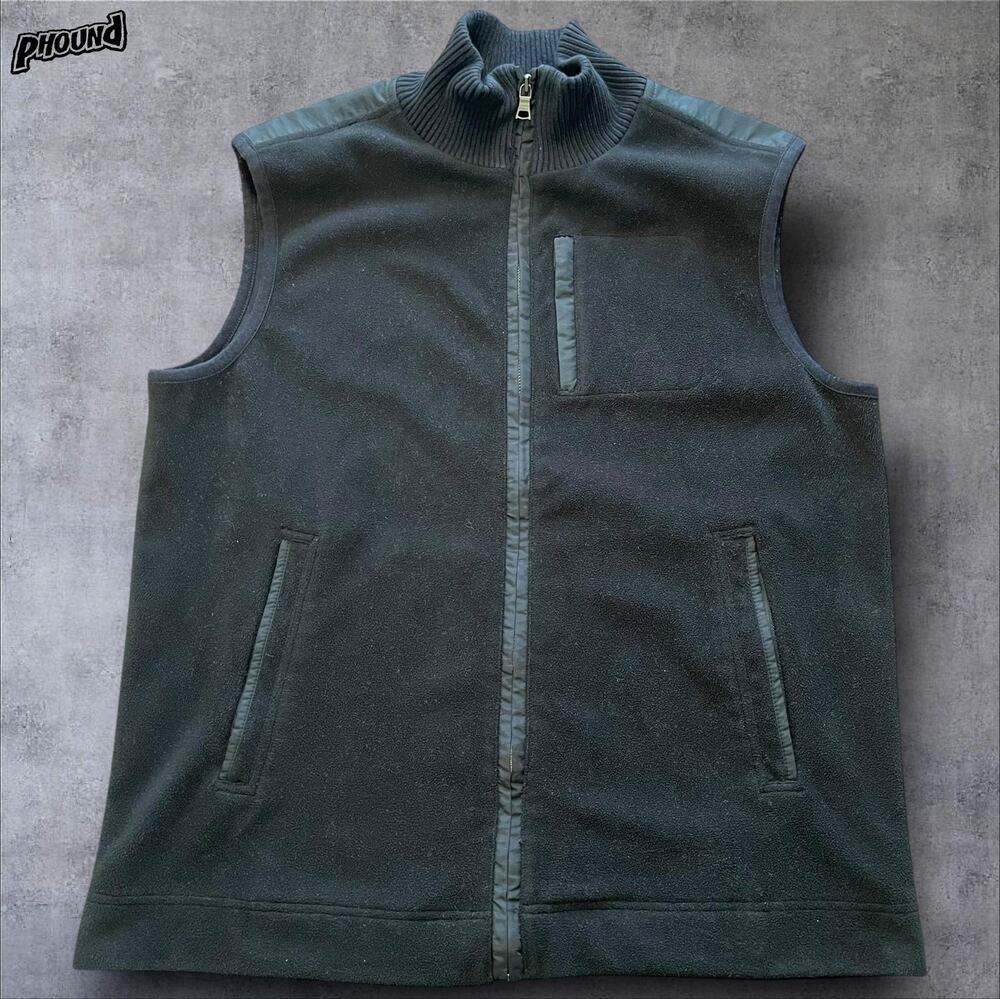 Banana Republic Vest Mens Large Black Fleece Full Zip Mock Neck Lined Casual